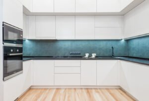 a modern designed kitchen image with built-in cabinet